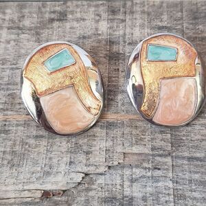 VINTAGE Silver-tone Enameled Southwestern Style Earrings